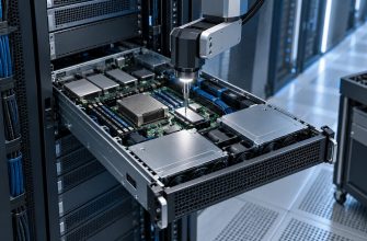 Open rack server positioned beneath a precision maintenance tool in a data center